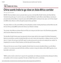  China wants India to go slow on Asia-Africa corridor
